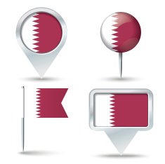 Map pins with flag of Qatar