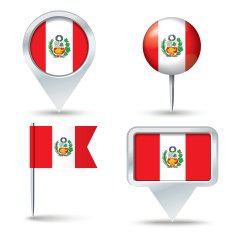 Map pins with flag of Peru