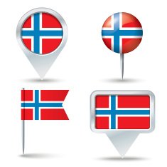 Map pins with flag of Norway