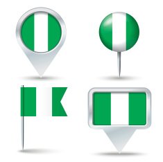 Map pins with flag of Nigeria
