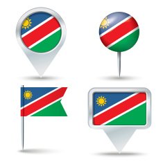 Map pins with flag of Namibia