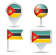 Map pins with flag of Mozambique