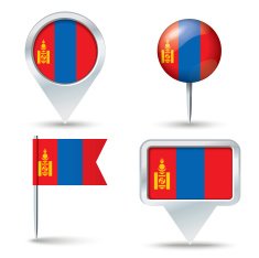Map pins with flag of Mongolia