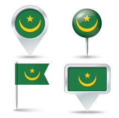Map pins with flag of Mauritania