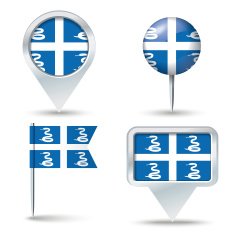 Map pins with flag of Martinique