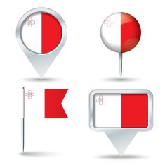 Map pins with flag of Malta