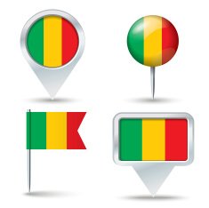 Map pins with flag of Mali