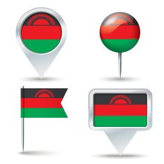 Map pins with flag of Malawi