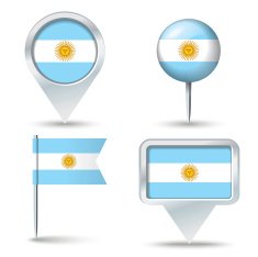 Map pins with flag of Argentina