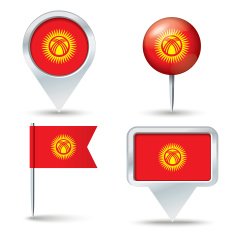 Map pins with flag of Kyrgyzstan
