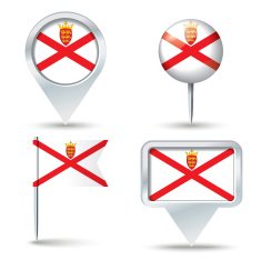 Map pins with flag of Jersey