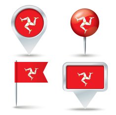 Map pins with flag of Isle Man