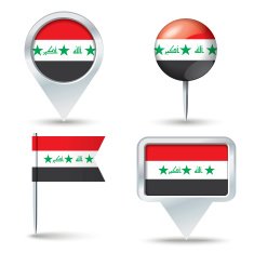 Map pins with flag of Iraq
