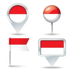 Map pins with flag of Indonesia