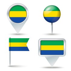Map pins with flag of Gabon