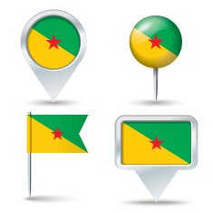 Map pins with flag of French Guiana
