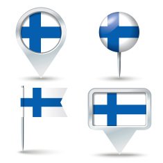 Map pins with flag of Finland