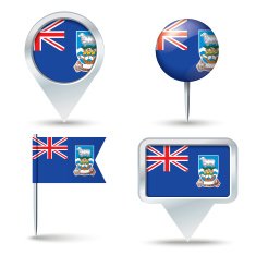 Map pins with flag of Falkland Islands