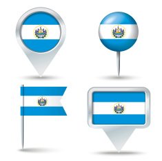 Map pins with flag of El Salvador