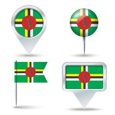 Map pins with flag of Dominica