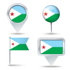 Map pins with flag of Djibouti