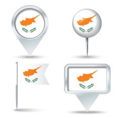 Map pins with flag of Cyprus