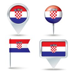 Map pins with flag of Croatia