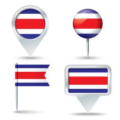 Map pins with flag of Costa Rica
