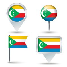 Map pins with flag of Comoros