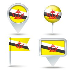 Map pins with flag of Brunei
