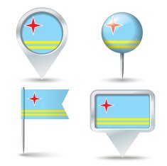 Map pins with flag of Aruba