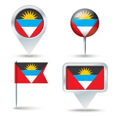 Map pins with flag of Antigua and Barbuda