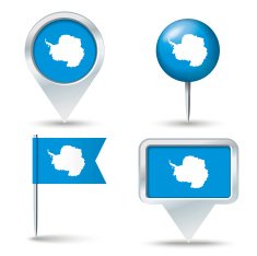 Map pins with flag of Antarctica