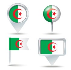 Map pins with flag of Algeria