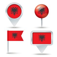 Map pins with flag of Albania
