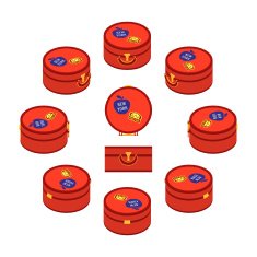 Isometric red round travelers suitcases