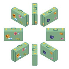 Isometric standing green travelers suitcases