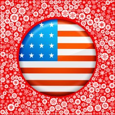 U S Flag on Red Snowflake Background