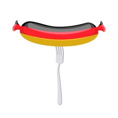 Germany banger Sausage on a fork Traditional delicacy in color