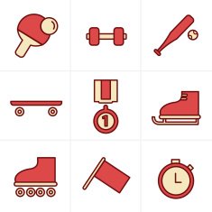 Icons Style Set of monochromatic simple sports icon
