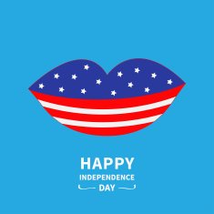 Lips with star and strip Blue backgraund Independence day Flat