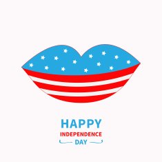 Lips with star and strip White background Independence day Flat