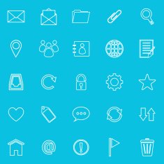 Mail line icons on blue background