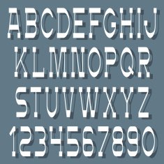 White alphabet letters and numbers with shadow
