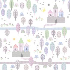 Seamless pattern with fairytale castle in the woods Wallpaper