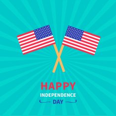 Two flags Happy independence day 4th July Sunburst Flat