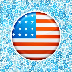 U S Flag on Blue Snowflake Background