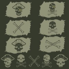 pirate skull with hat set on flags and icons N2
