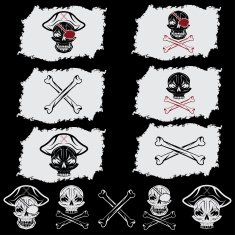 pirate skull with hat set on flags and icons N3