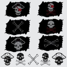 pirate skull with hat set on flags and icons N4